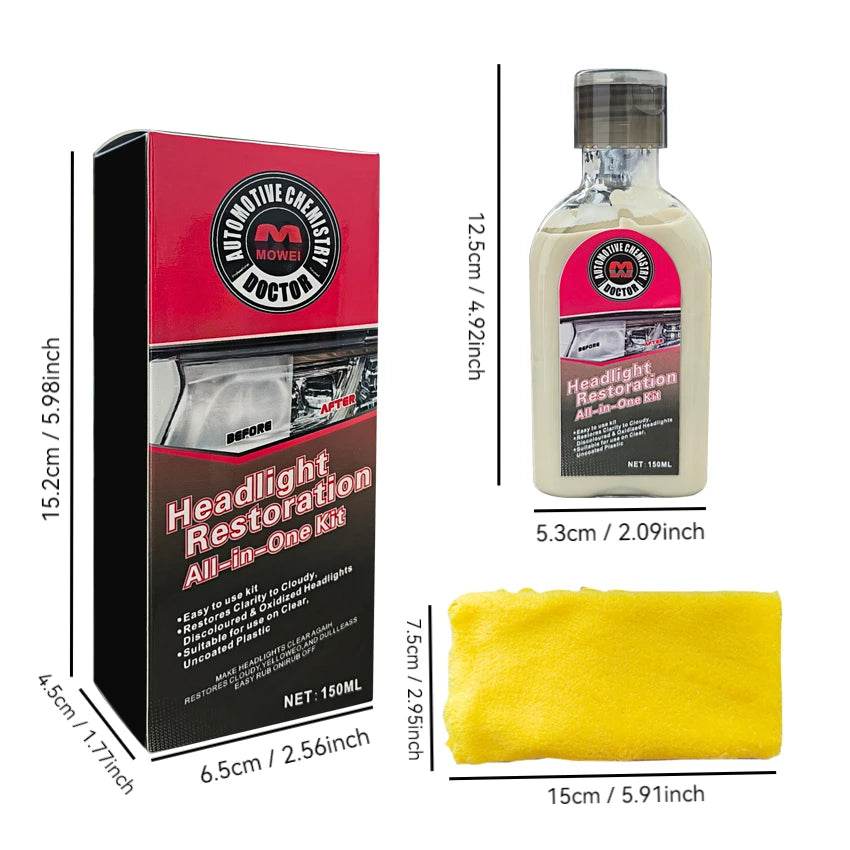 Car Headlight Repair Fluid – Oxidation Remover &amp; Crystal Clarity Enhancer for Yellowed, Scratched, Foggy Headlights [Restoration Kit for Auto Glass &amp; Vehicle Lighting Maintenance - One-Sake.com