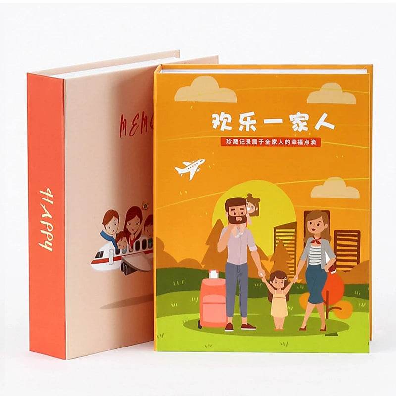 6-Inch Foldout Family Photo Album – 200-Sheet Large Capacity Children Growth Album with Plastic Sealed Pages &amp; Cartoon Pattern – Paper Cover &amp; High-Pressure Binding - One-Sake.com