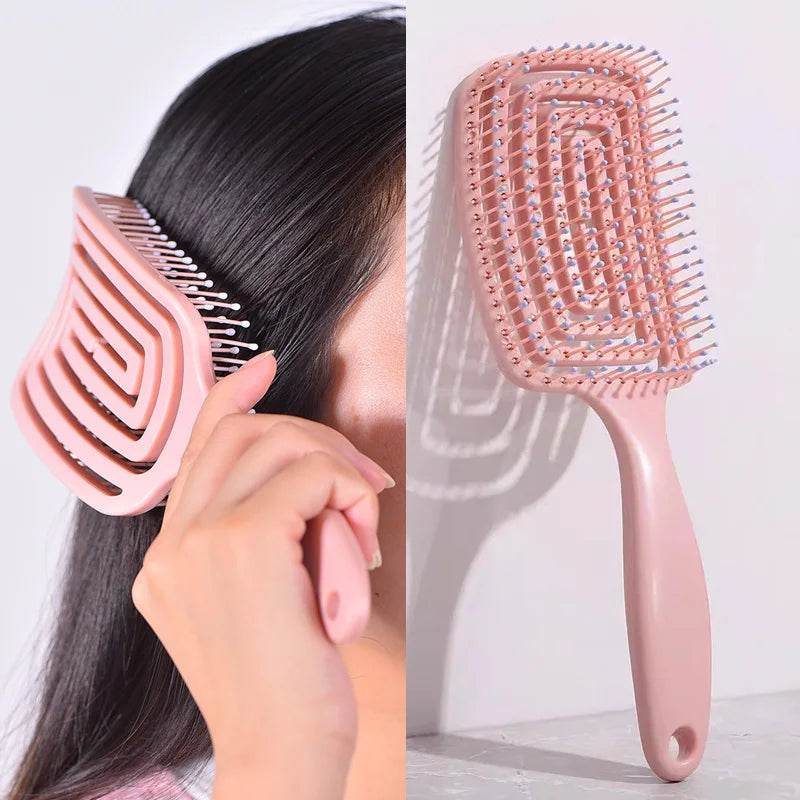 1Pcs Elastic Massage Comb Hollow Out Hair Brush Scalp Massage Combs Hair Styling Detangler Fast Blow Drying Detangling Tool - One-Sake.com