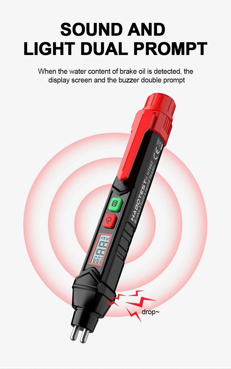 HGKJ Brake Fluid Tester Pen – Digital Automotive Oil Moisture Detector with Sound &amp; Light Alarm [DOT3/DOT4/DOT5.1 Compatibility | LCD Display &amp; Tri-Color Backlight] - One-Sake.com
