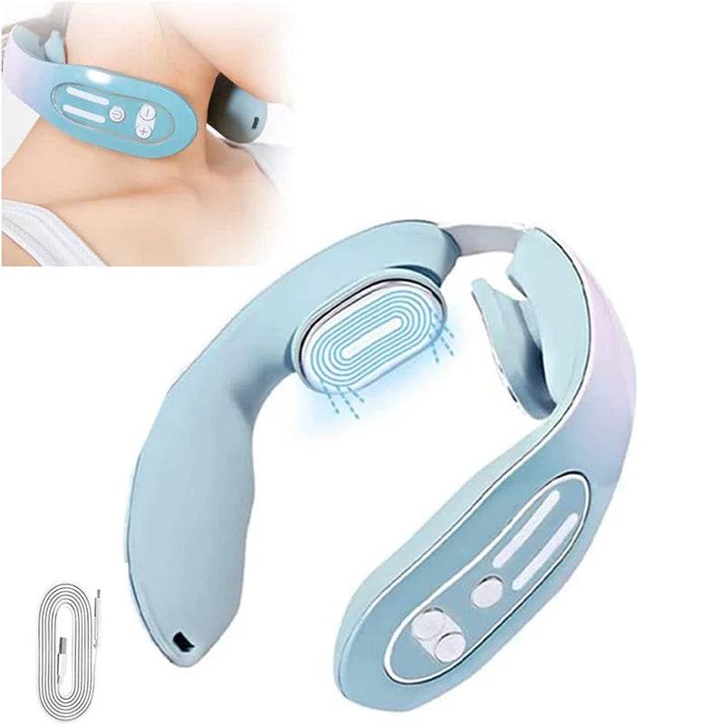 Neck Massager with Heat & 12 Intensity Levels – Microcurrent Pulse Therapy for Cervical Pain Relief & Relaxation - One-Sake.com