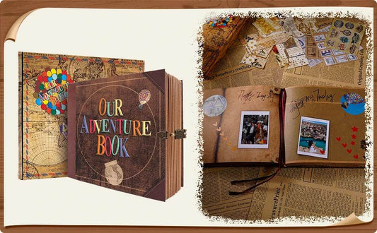 Adventure Book 146-Page DIY Handmade Photo Album – Retro Kraft Scrapbook with Pixar UP-Themed Accessories for Weddings, Anniversaries &amp; Travel Memories | Includes Gift Box &amp; Stickers - One-Sake.com