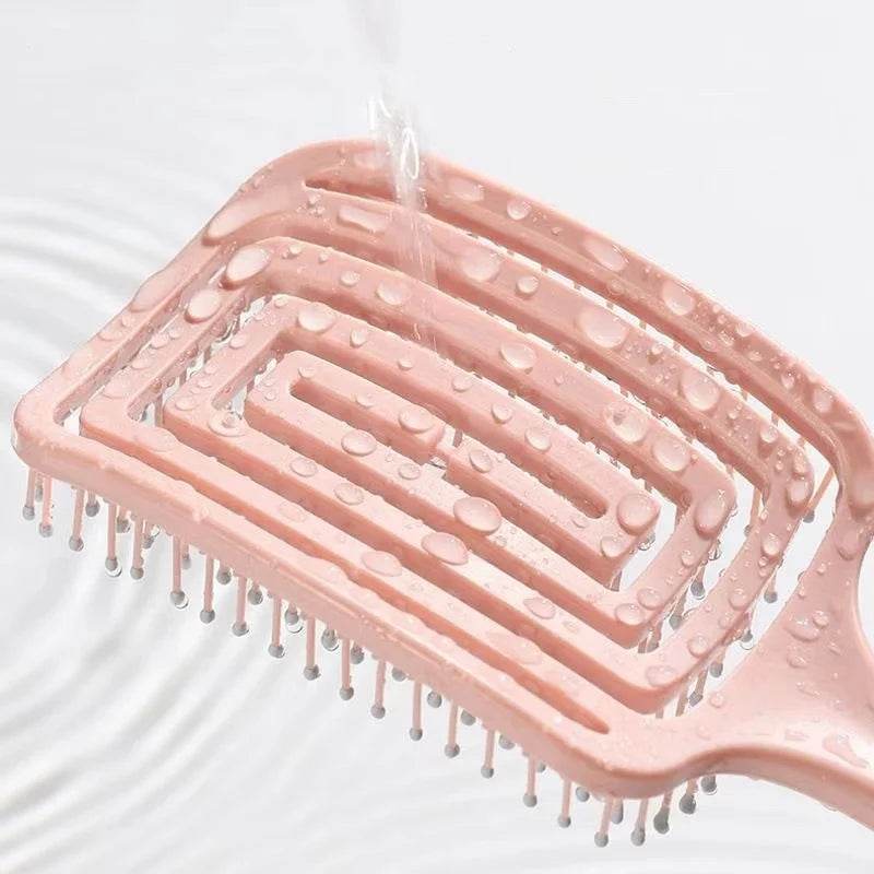 1Pcs Elastic Massage Comb Hollow Out Hair Brush Scalp Massage Combs Hair Styling Detangler Fast Blow Drying Detangling Tool - One-Sake.com