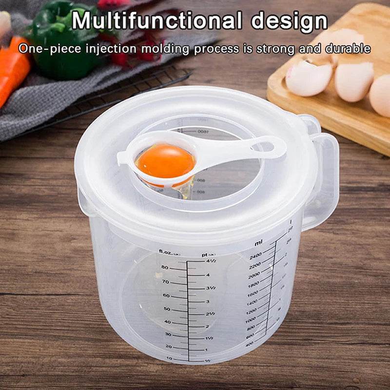 2.5L Large Capacity Measuring Mixing Bowl with Lid – Transparent Kitchen Tool for Baking & Cooking - One-Sake.com