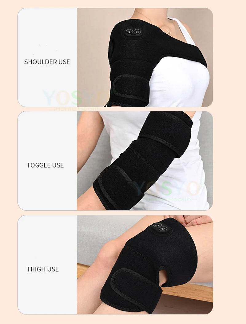 Electric Heated Shoulder & Knee Massager – 3 Heat Levels, Vibration Massage, USB Rechargeable Support Strap for Work, Home & Travel - One-Sake.com