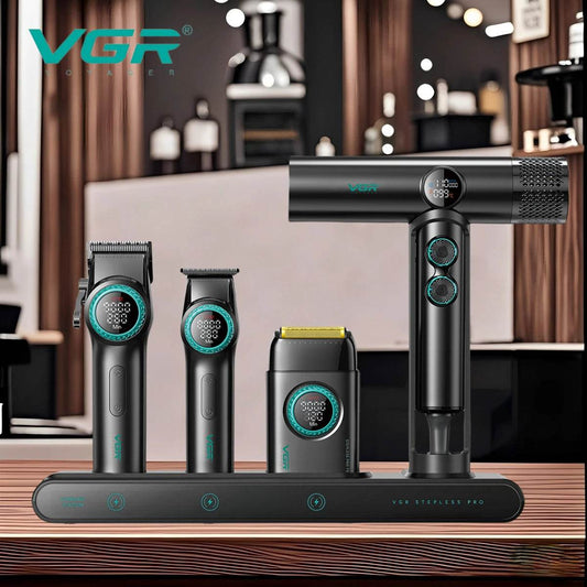 VGR Hair Trimmer Professional Electric Clipper Barber 9000 RPM Shaver BLDC Motor Hair Dryer Stepless Pro 4 In 1 Trimmer for Men - One-Sake.com