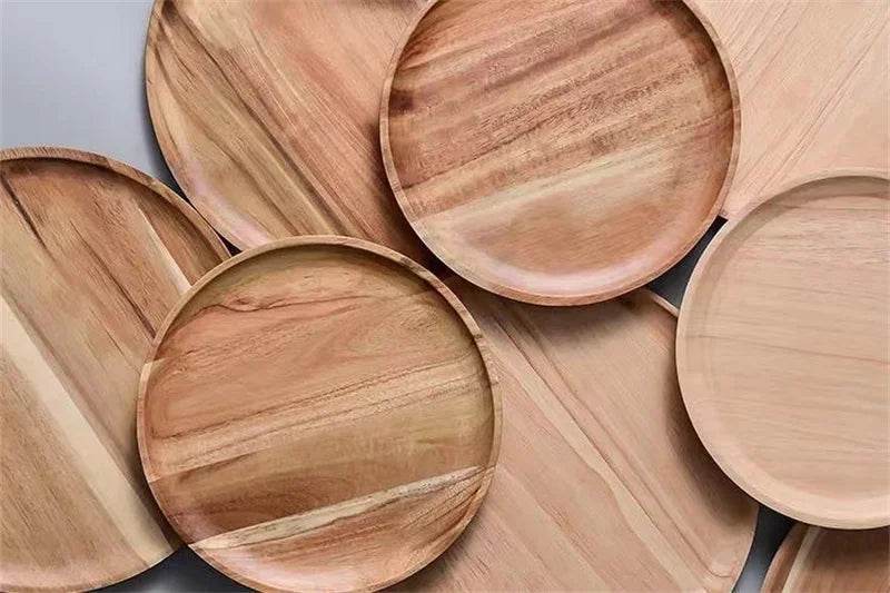 Acacia Wood Round Serving Platter – 15/20/25cm Retro Pizza, Salad & Dessert Tray - One-Sake.com