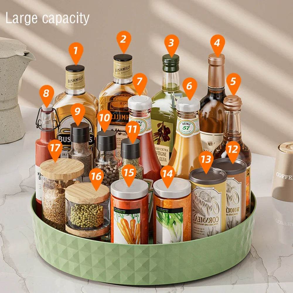 360° Rotating Seasoning Rack – Non-Slip Kitchen Spice Organizer & Multi-Purpose Storage Tray - One-Sake.com