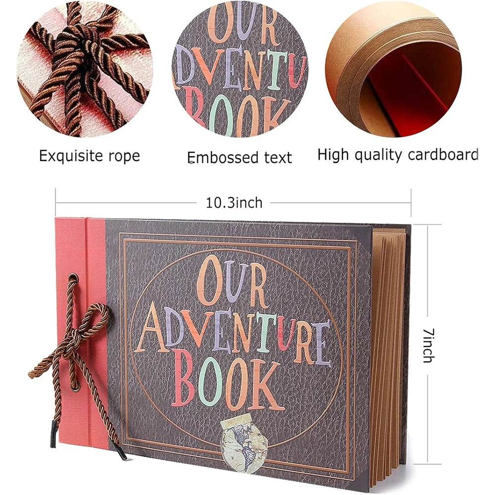 40-Page DIY Adventure Album – Handmade Kraft Scrapbook for Wedding, Anniversary &amp; Travel Memories | Vintage-Style Photo Album with Pocket &amp; Ribbon Bookmark - One-Sake.com