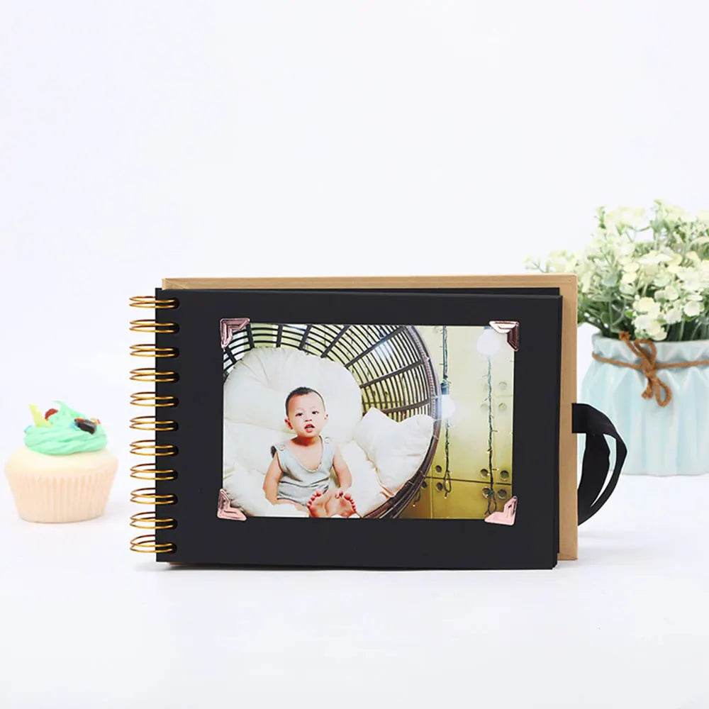 ZK20 DIY Kraft Memory Book – 80-Page Blank Scrapbook Album with Ribbon Closure | Wedding Guestbook, Anniversary Gift, Travel Diary &amp; Family Photo Album - One-Sake.com