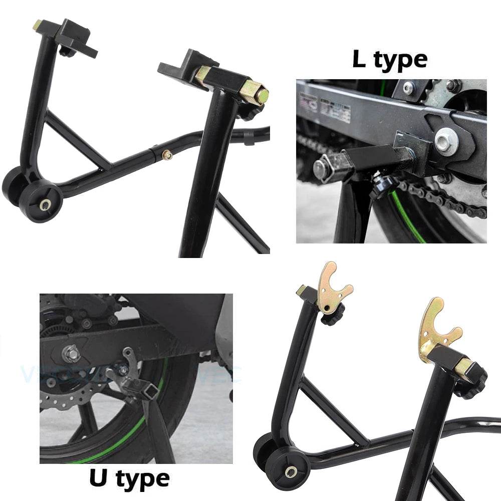 Universal Motorcycle Rear Wheel Stand - Durable Black Auto Wheel Support Frame for Harley, Suzuki & All Bikes, Tire Repair Tool - One-Sake.com