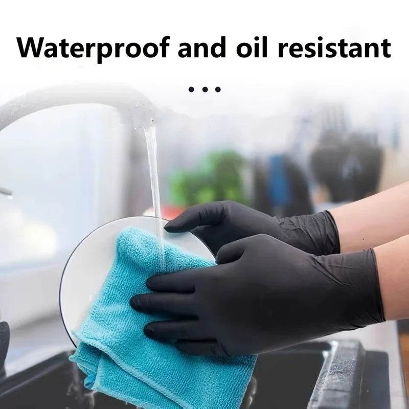 100/50/20PCS Black Nitrile Gloves Thickened Disposable Gloves for Cleaning Hairdressing Waterproof Dishwashing Tattoo Gloves - One-Sake.com