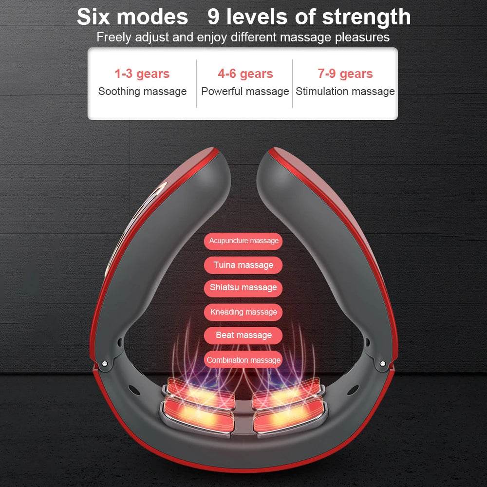 4-Head Electric Neck & Shoulder Massager – TENS Magnetic Pulse, Heat Therapy & 6 Modes for Cervical Pain Relief - One-Sake.com