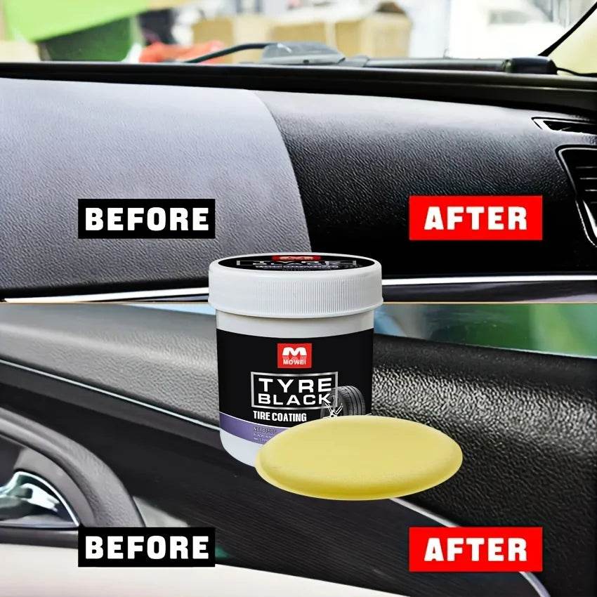 Tire Blackening Coating Wax – Hydrating Luster &amp; UV Protection for Car Tires [Anti-Aging Tire Care Kit with Sponge Applicator | 150ml Bottle] - One-Sake.com