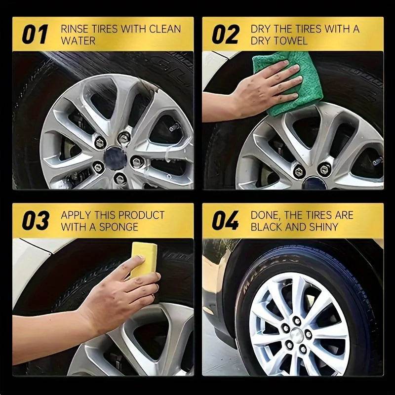 Tire Blackening Coating Wax – Hydrating Luster &amp; UV Protection for Car Tires [Anti-Aging Tire Care Kit with Sponge Applicator | 150ml Bottle] - One-Sake.com