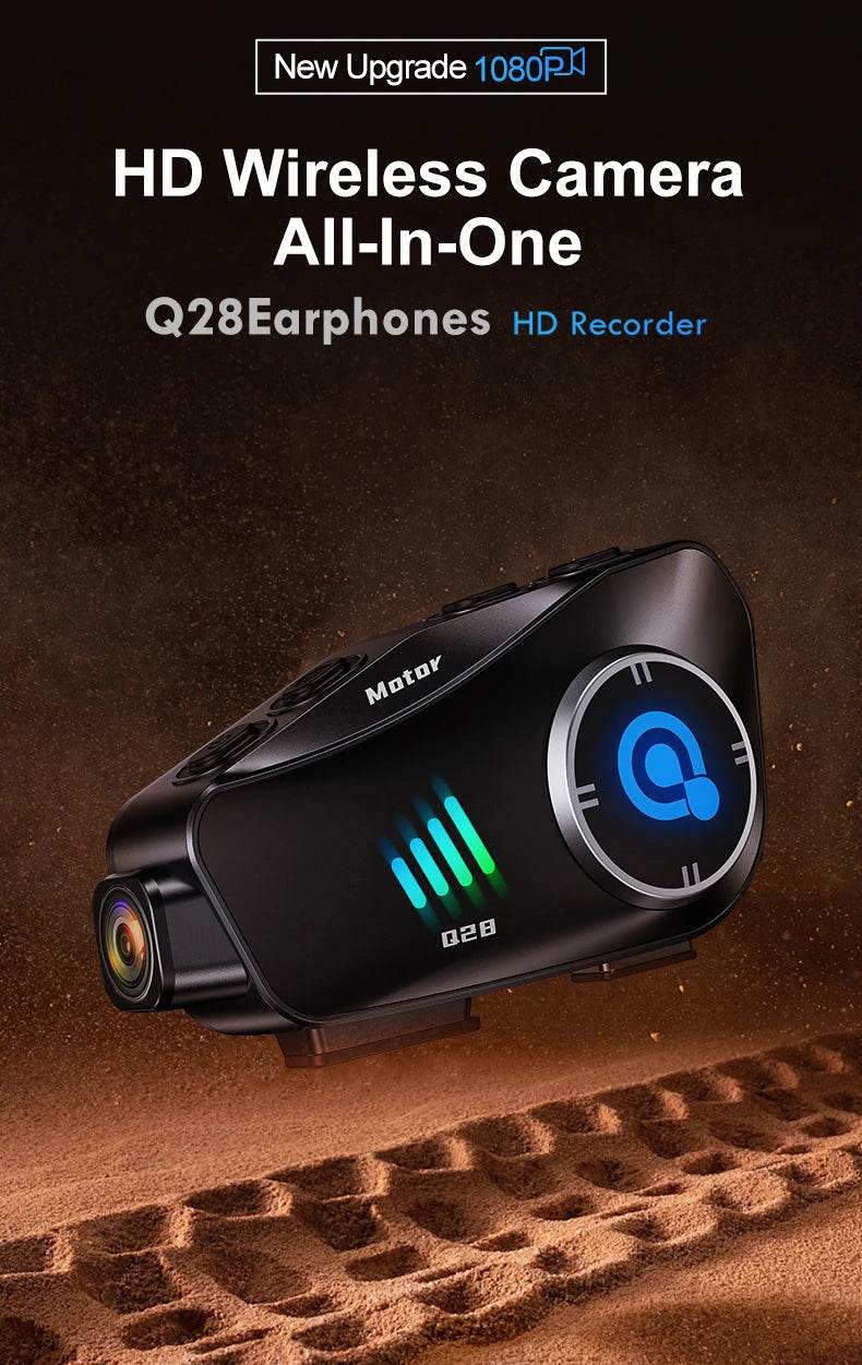 Q28 Motorcycle Helmet Bluetooth Headset with 1080P HD Camera - IP66 Waterproof, Super Wide-Angle Lens & WiFi Video Recorder - One-Sake.com
