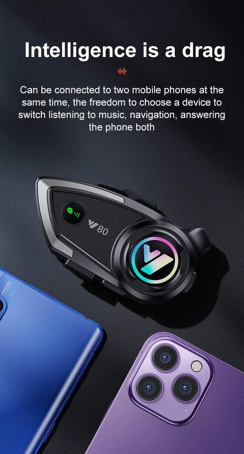 Y80 Bluetooth 5.3 Motorcycle Headset - Hands-Free Calling, Music, and GPS Navigation - One-Sake.com