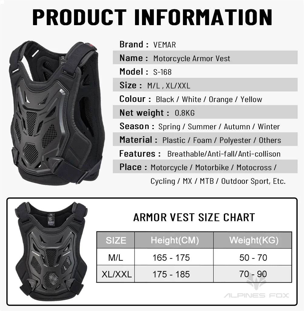All-Season Motocross Armor Vest - Motorcycle Chest & Back Protector for Men & Women, DH/MTB/MX Body Protection Gear - One-Sake.com