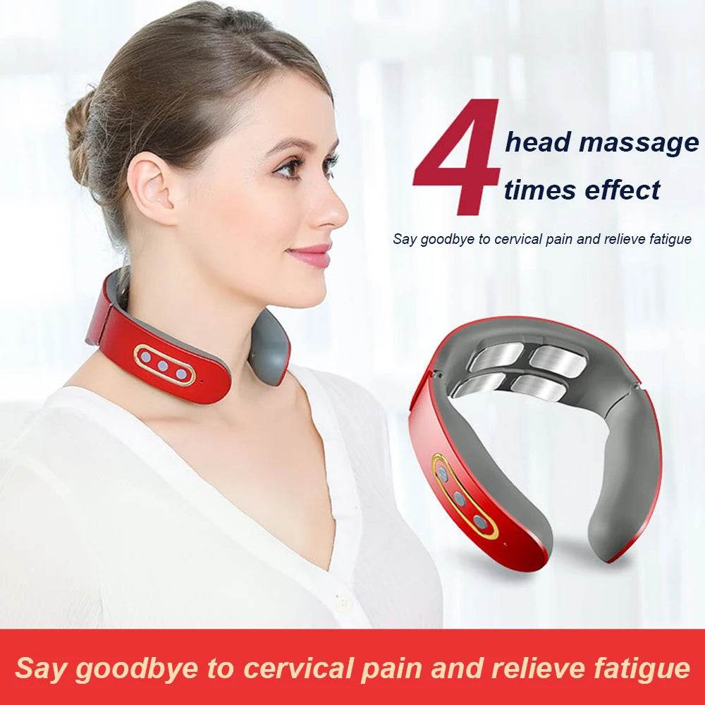 4-Head Electric Neck & Shoulder Massager – TENS Magnetic Pulse, Heat Therapy & 6 Modes for Cervical Pain Relief - One-Sake.com