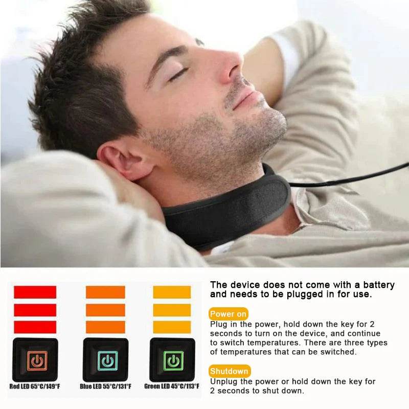 Electric Heated Neck Belt – 3 Heat Levels & Massage for Neck Pain Relief, Warmth & Relaxation - One-Sake.com