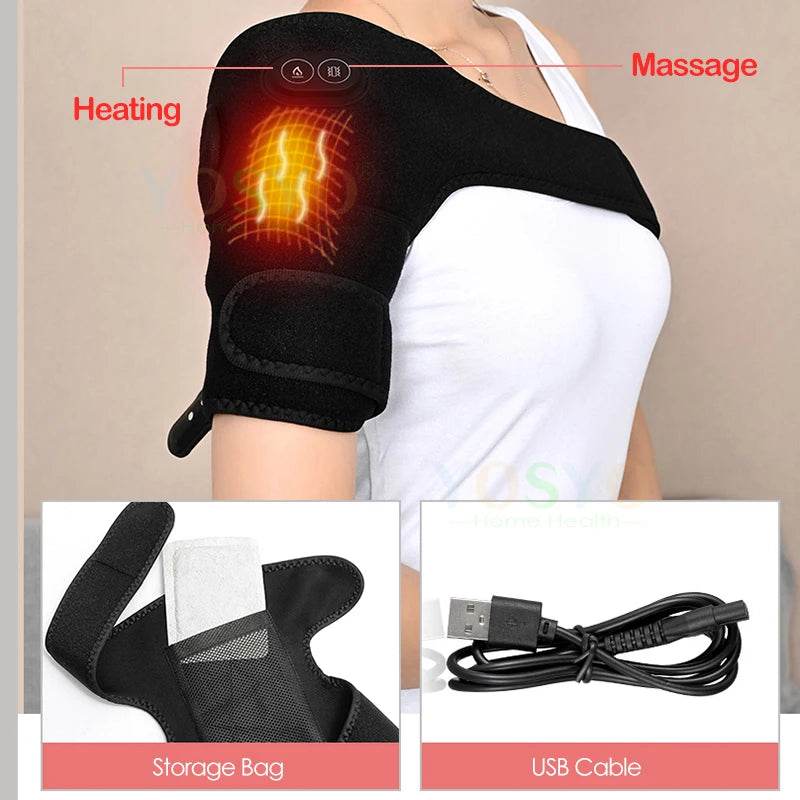 Electric Heated Shoulder & Knee Massager – 3 Heat Levels, Vibration Massage, USB Rechargeable Support Strap for Work, Home & Travel - One-Sake.com