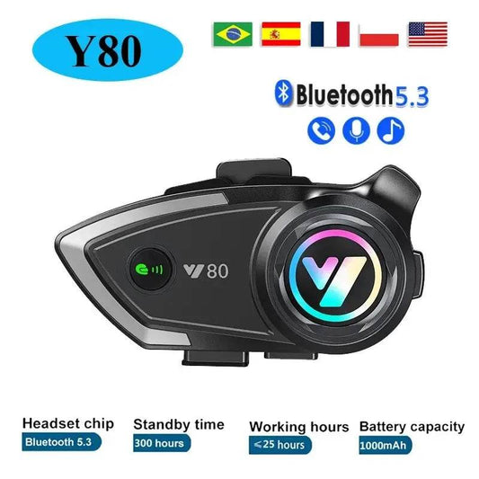 Y80 Bluetooth 5.3 Motorcycle Headset - Hands-Free Calling, Music, and GPS Navigation - One-Sake.com