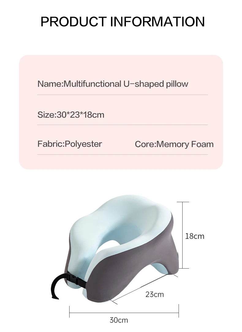 Travel Neck Pillow Memory Foam U-shaped Pillow Snail Style Travel Neck Support Portable Adjustable Soft Noon Break Sleep Pillows - One-Sake.com