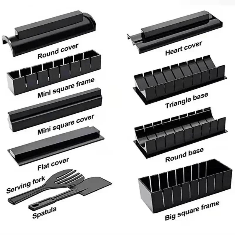 10-Piece Sushi Making Kit – DIY Rice Ball & Roll Mold for Heart, Square & Round Shapes - One-Sake.com