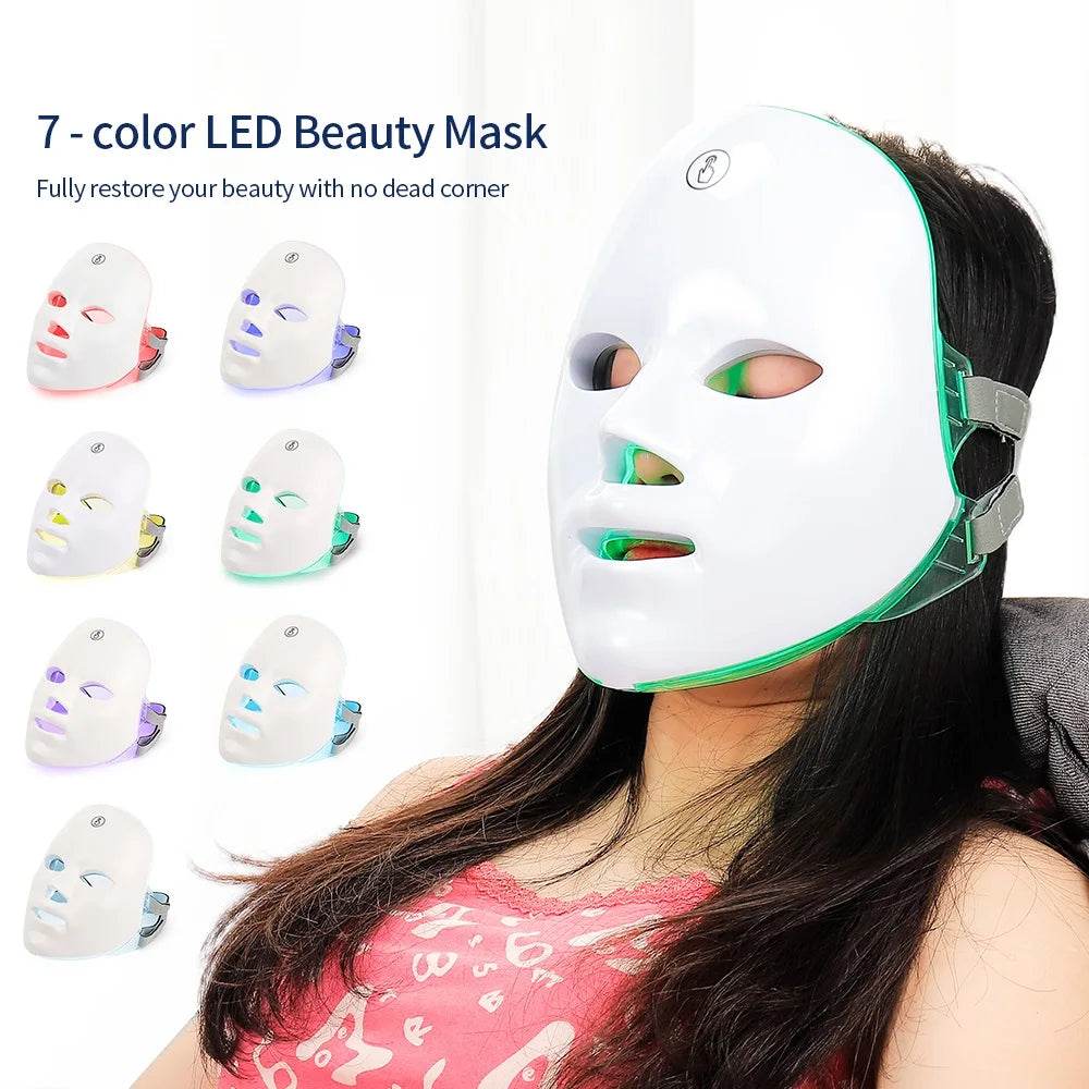 7 Colors Photon Facial LED Mask Red Light Therapy Anti Aging Face Neck Beauty Mask Relaxation Treatment Anti-Wrinkle Skin Care - One-Sake.com