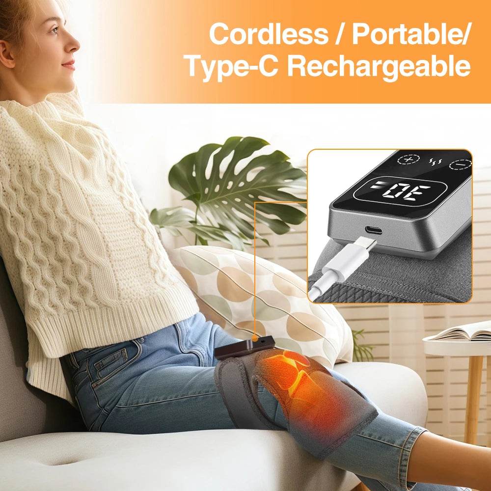 Electric Heated Vibration Knee Massage Physiotherapy Pad 3 in 1 Massager for Shoulder Elbow Hot Compress Pain Relief - One-Sake.com
