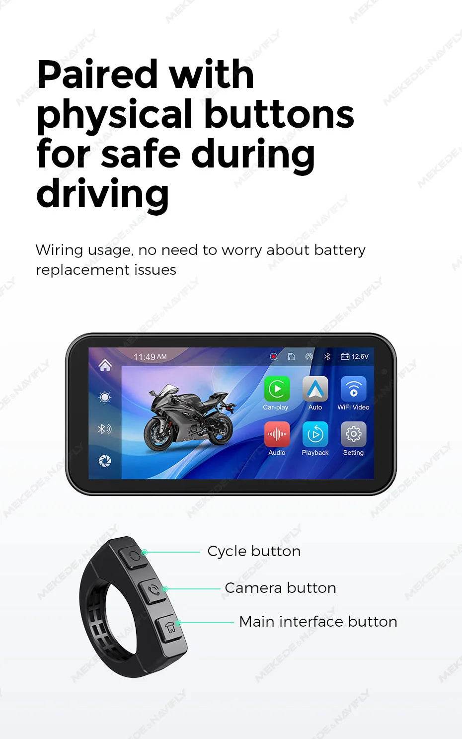 6.25” Waterproof Motorcycle GPS – IP67 Navigation with Wireless CarPlay, Android Auto & DVR Recording - One-Sake.com