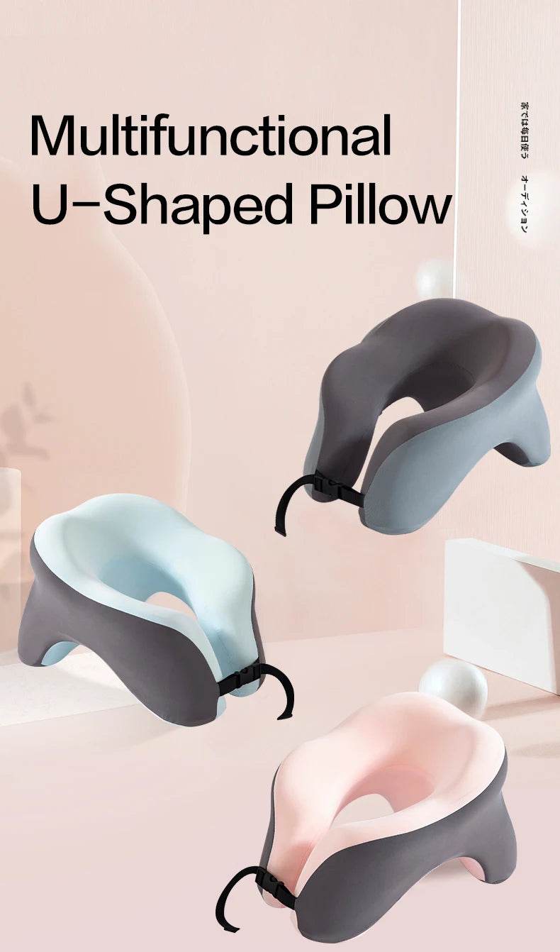 Travel Neck Pillow Memory Foam U-shaped Pillow Snail Style Travel Neck Support Portable Adjustable Soft Noon Break Sleep Pillows - One-Sake.com