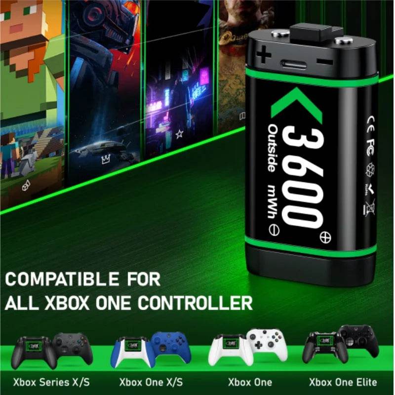 Rechargeable Battery Pack for Xbox One Controller – 4 x 3600mAh Batteries + LED Charging Station for Xbox Series X/S, One X, One S &amp; Elite Controllers [Eco-Friendly Xbox Accessories | Overcharge Protection | 2000+ Charge Cycles] - One-Sake.com