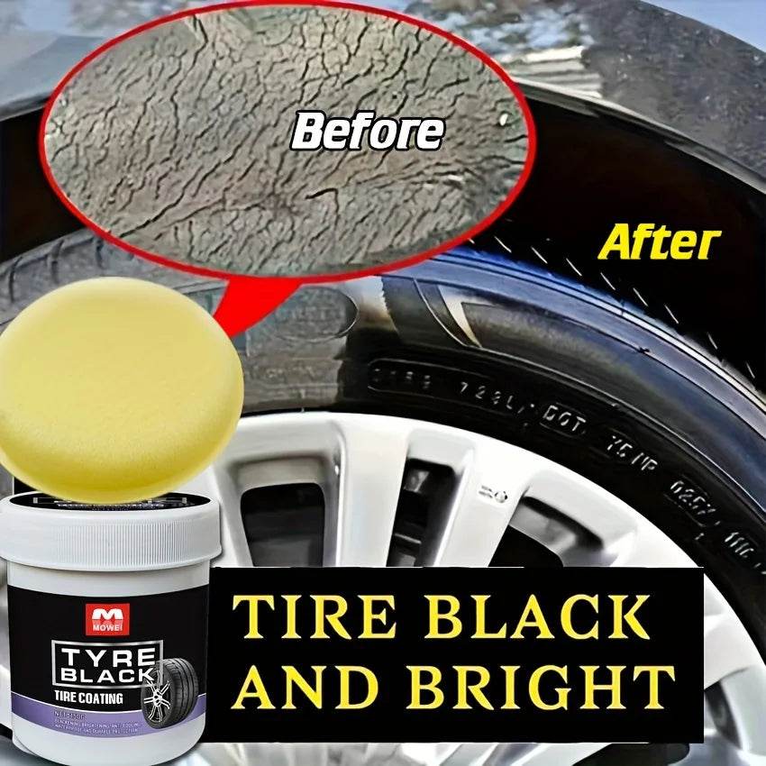 Tire Blackening Coating Wax – Hydrating Luster &amp; UV Protection for Car Tires [Anti-Aging Tire Care Kit with Sponge Applicator | 150ml Bottle] - One-Sake.com