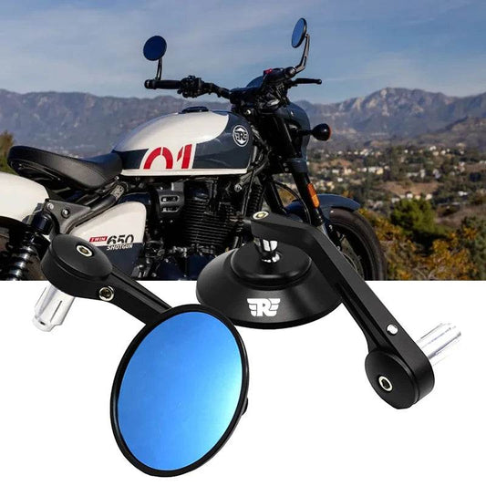 Retro CNC Bar End Mirrors for Royal Enfield Bullet, Meteor, Classic 350/500 & Interceptor 650 - Stylish Handlebar Rearview Mirrors - One-Sake.com
