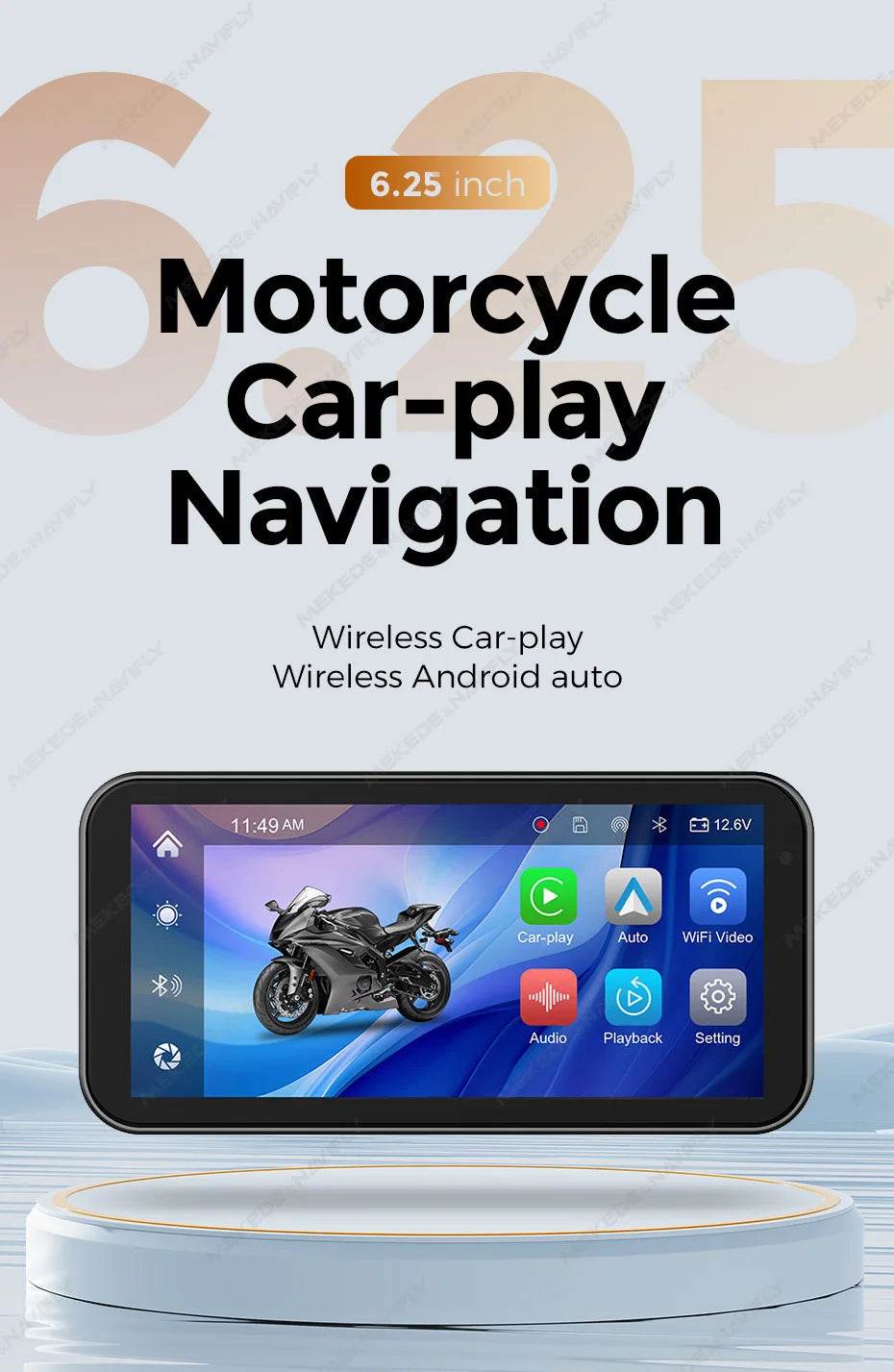 6.25” Waterproof Motorcycle GPS – IP67 Navigation with Wireless CarPlay, Android Auto & DVR Recording - One-Sake.com