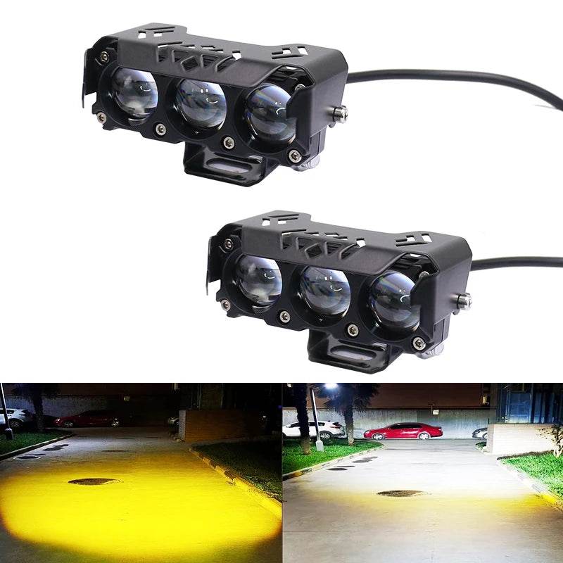 Dual-Color Motorcycle LED Spotlights – Hi/Low Beam Fog Lights, IP68 Waterproof, 1800LM Brightness for Cars, Trucks & SUVs - One-Sake.com