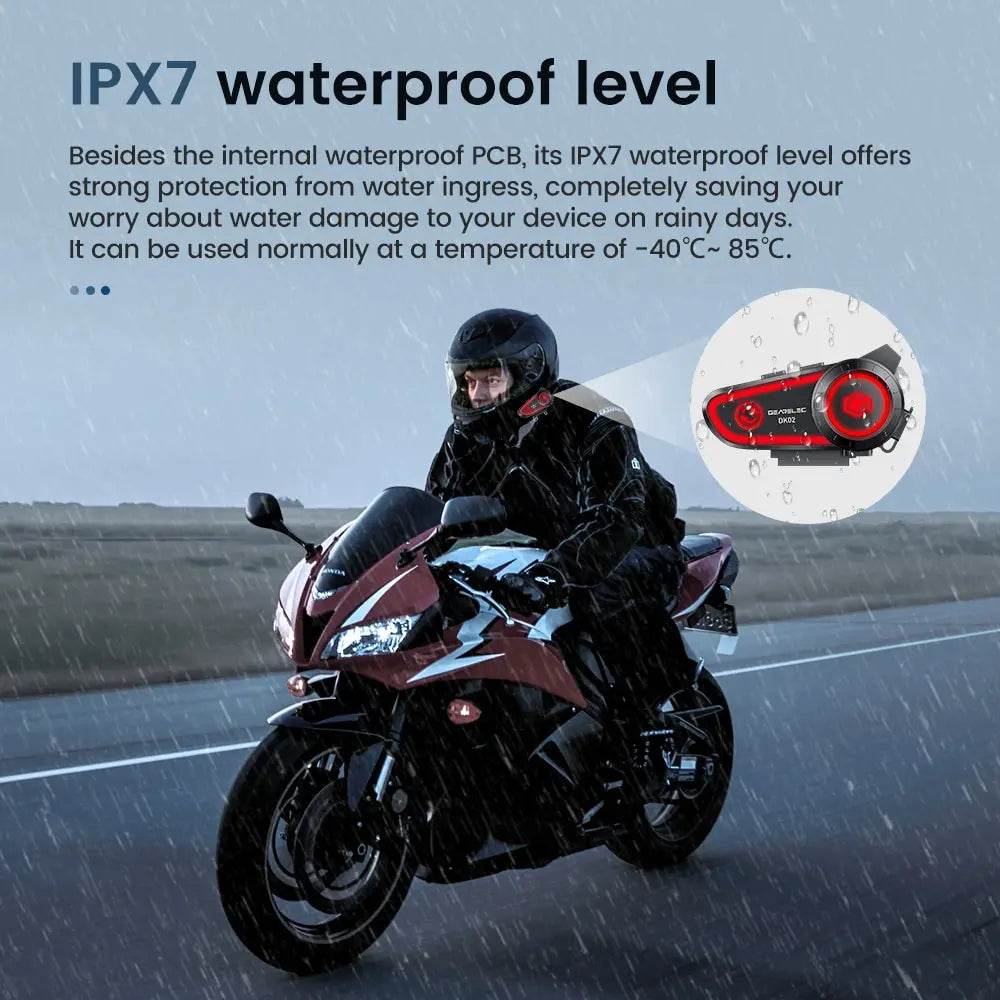 GEARELEC DK02 Bluetooth Motorcycle Helmet Headset – IPX7 Waterproof, 2800mAh Battery, Ambient Lights & Stereo Sound - One-Sake.com