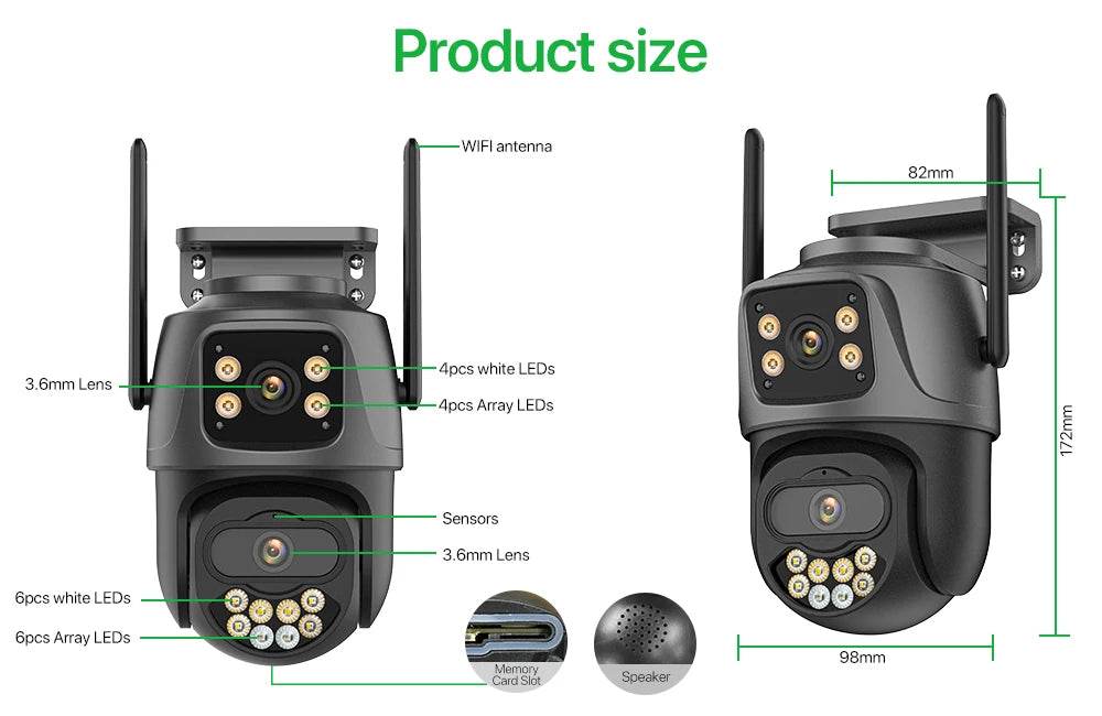 External WiFi PTZ Camera Dual Lens 4K 8MP HD – Outdoor IP Security Camera with Auto Tracking, Full Color Night Vision &amp; IP66 Waterproof [iCSee P2P Remote Monitoring | 2-Way Audio | SD Card &amp; Cloud Storage] - One-Sake.com