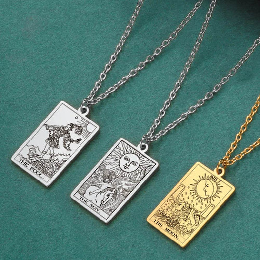 Dawapara Tarot Cards Necklace Women Stainless Steel Necklace Wealth Amulet Classic Tarot Major Arcana Divination Charm Jewelry - One-Sake.com
