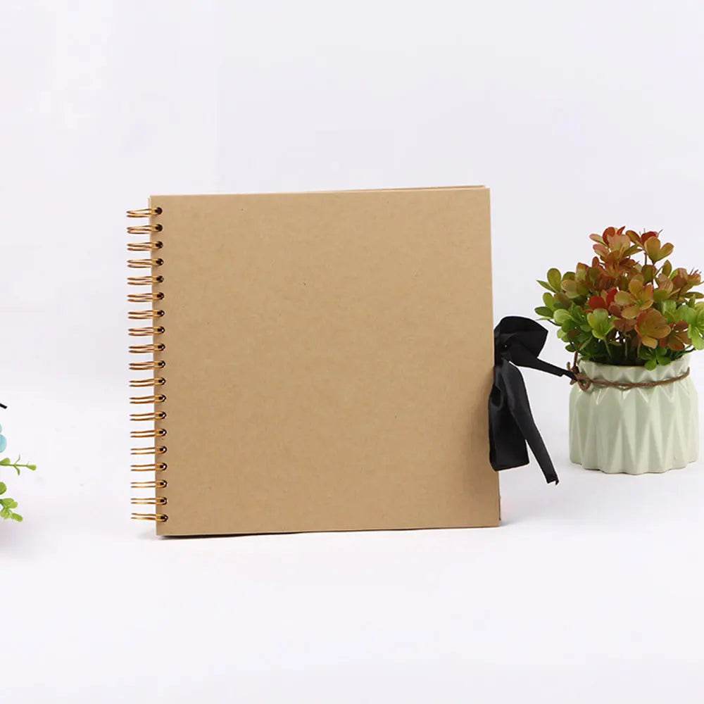 ZK20 DIY Kraft Memory Book – 80-Page Blank Scrapbook Album with Ribbon Closure | Wedding Guestbook, Anniversary Gift, Travel Diary &amp; Family Photo Album - One-Sake.com