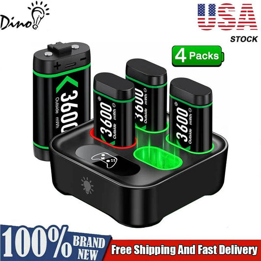 Rechargeable Battery Pack for Xbox One Controller – 4 x 3600mAh Batteries + LED Charging Station for Xbox Series X/S, One X, One S &amp; Elite Controllers [Eco-Friendly Xbox Accessories | Overcharge Protection | 2000+ Charge Cycles] - One-Sake.com