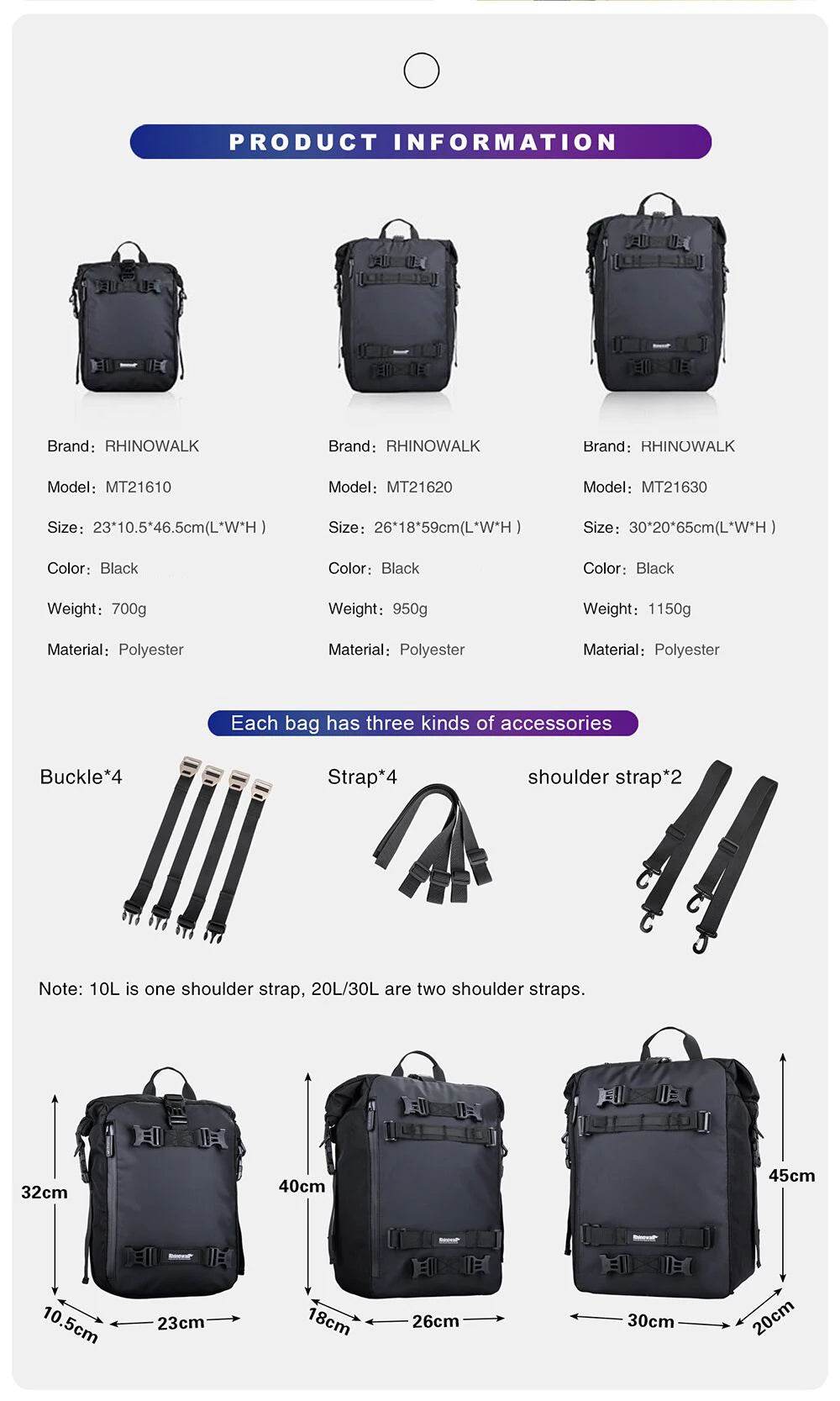 Universal Waterproof Motorcycle Back Seat Bag - 10/20/30L Multifunctional Saddle Bag & Cycling Backpack Combo - One-Sake.com