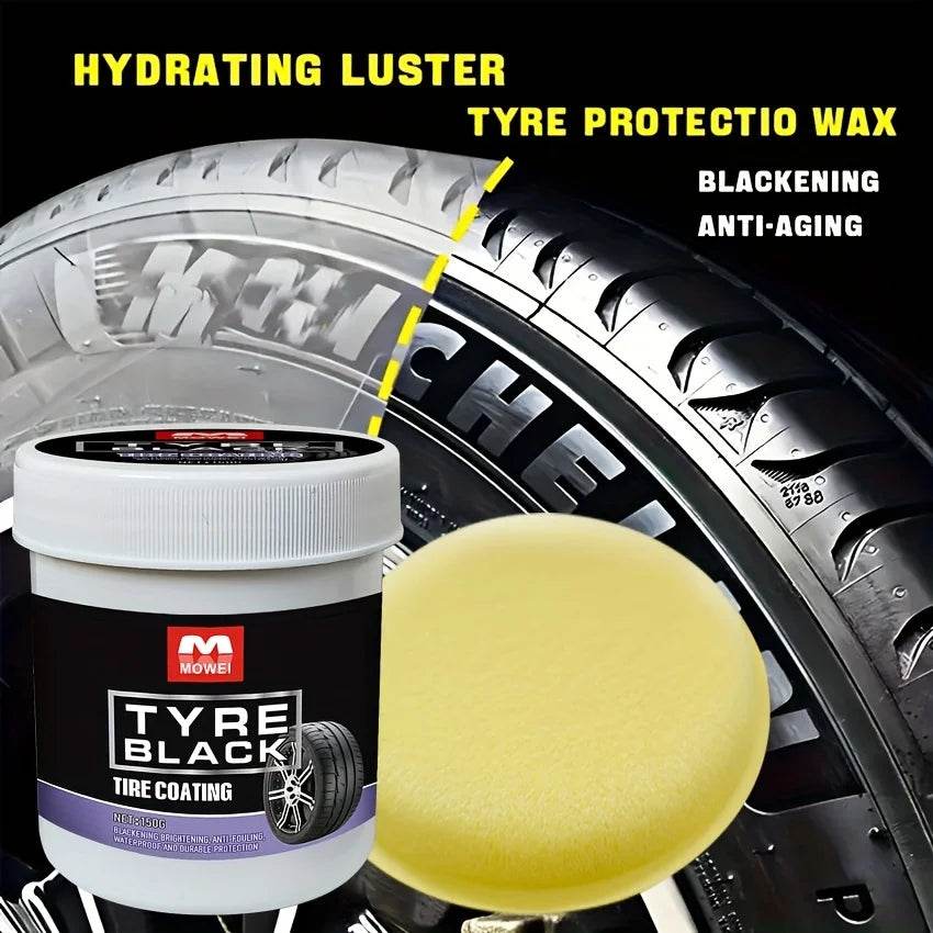 Tire Blackening Coating Wax – Hydrating Luster &amp; UV Protection for Car Tires [Anti-Aging Tire Care Kit with Sponge Applicator | 150ml Bottle] - One-Sake.com