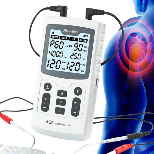 4-in-1 EMS TENS IFT RUSS Muscle Stimulator – Rechargeable Physiotherapy Device with 60 Programs, 120mA Intensity for Pain Relief, Muscle Recovery &amp; Strength Training - One-Sake.com