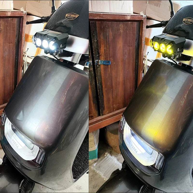 Dual-Color Motorcycle LED Spotlights – Hi/Low Beam Fog Lights, IP68 Waterproof, 1800LM Brightness for Cars, Trucks & SUVs - One-Sake.com