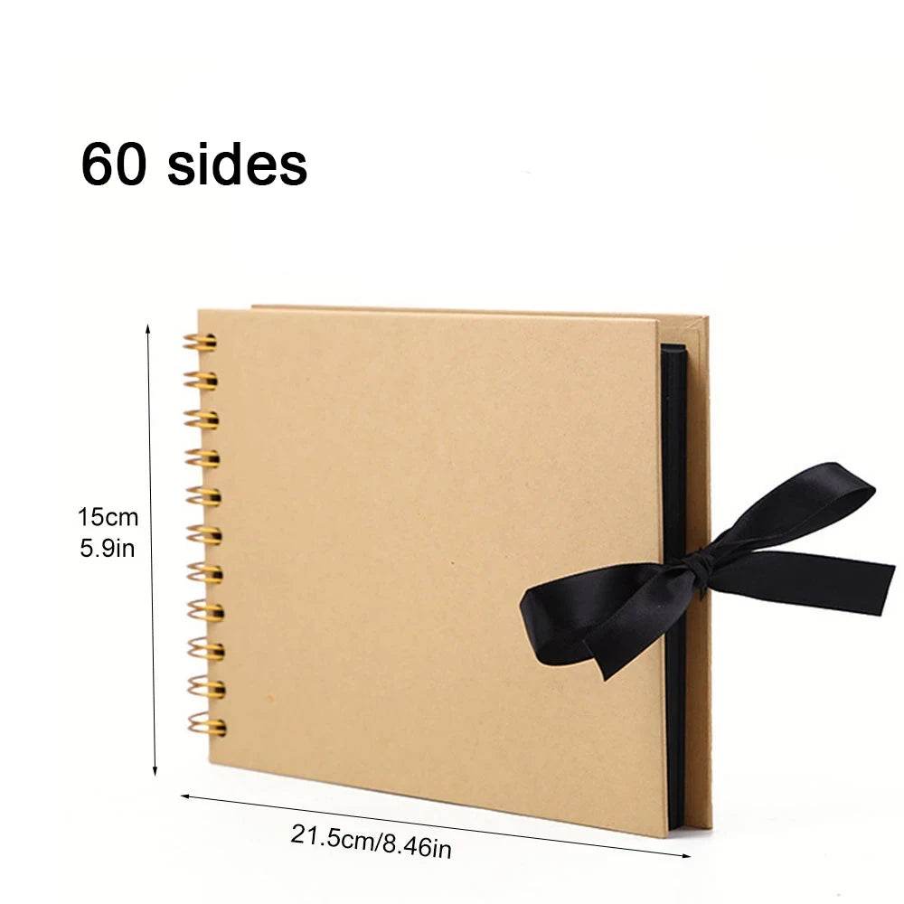 ZK20 DIY Kraft Memory Book – 80-Page Blank Scrapbook Album with Ribbon Closure | Wedding Guestbook, Anniversary Gift, Travel Diary &amp; Family Photo Album - One-Sake.com