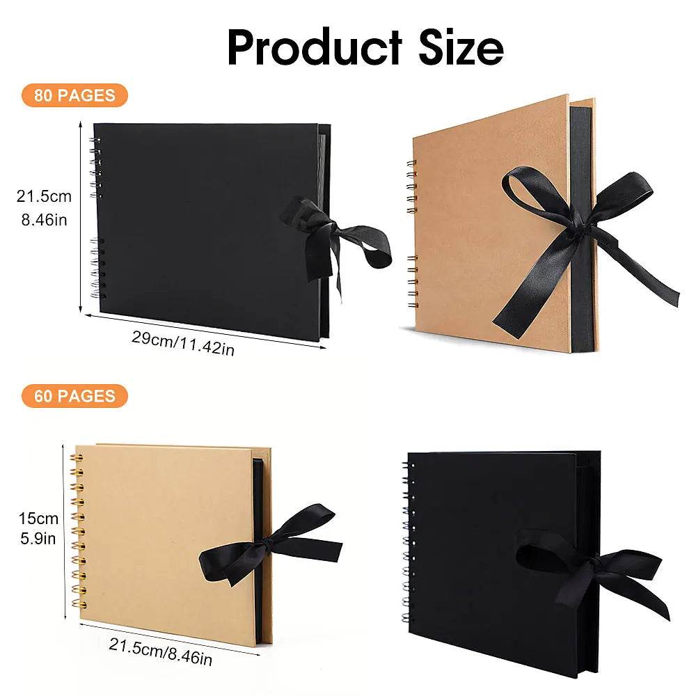 ZK20 DIY Kraft Memory Book – 80-Page Blank Scrapbook Album with Ribbon Closure | Wedding Guestbook, Anniversary Gift, Travel Diary &amp; Family Photo Album - One-Sake.com