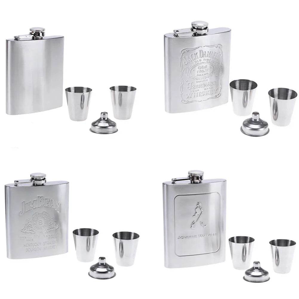 8oz Stainless Steel Hip Flask Set with Cups – Perfect Gift for Weddings, Parties & Special Occasions - One-Sake.com