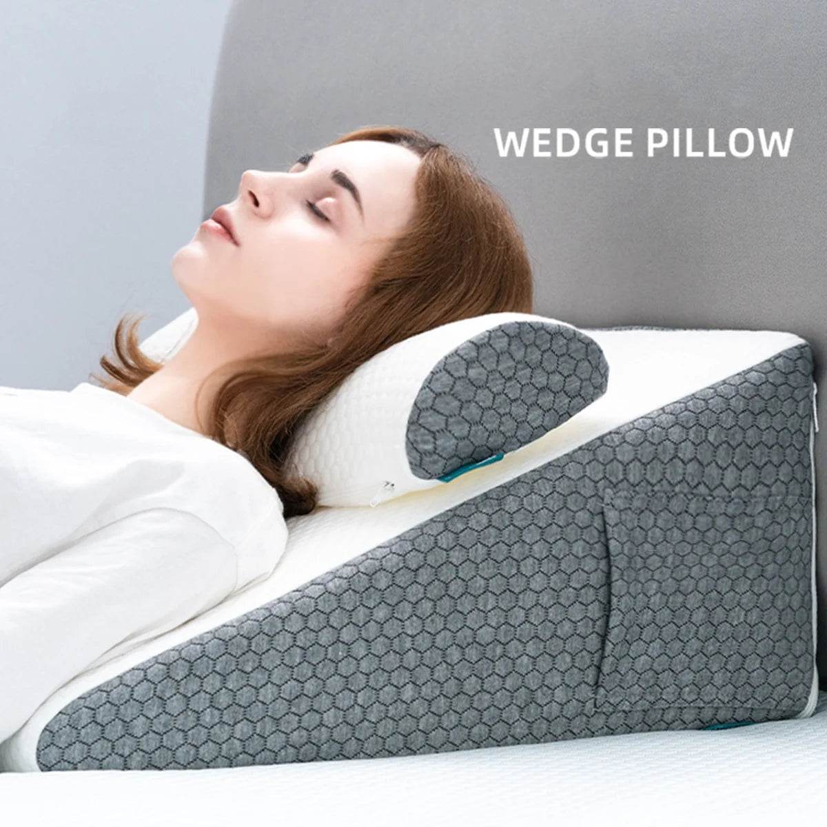 2 Pcs Memory Foam Bed Wedge Pillow/Neck Pillow For Back, Leg, And Knee - Triangle Pillow With Removable Cover - One-Sake.com